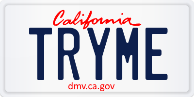 CA license plate TRYME