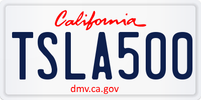 CA license plate TSLA500