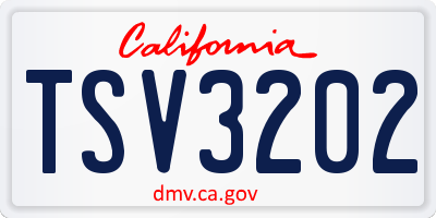 CA license plate TSV3202