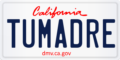 CA license plate TUMADRE