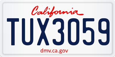 CA license plate TUX3059