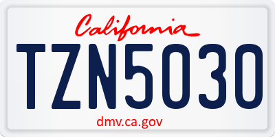 CA license plate TZN5030