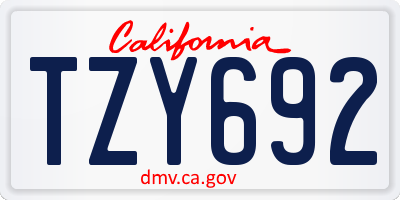 CA license plate TZY692