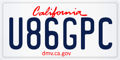 CA license plate U86GPC