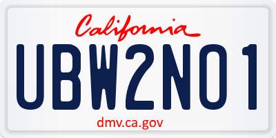 CA license plate UBW2NO1