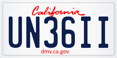 CA license plate UN36II