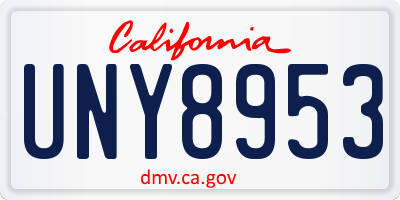 CA license plate UNY8953