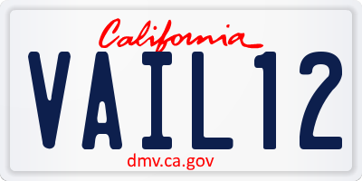 CA license plate VAIL12