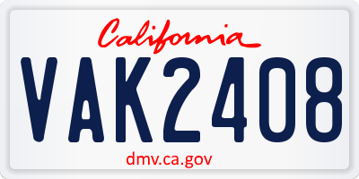 CA license plate VAK2408