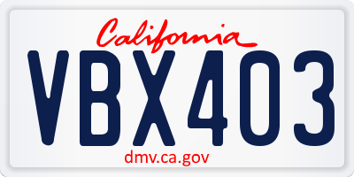 CA license plate VBX403