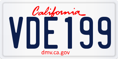 CA license plate VDE199