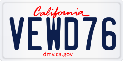 CA license plate VEWD76