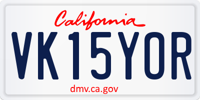 CA license plate VK15YOR