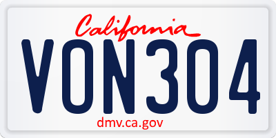 CA license plate VON304