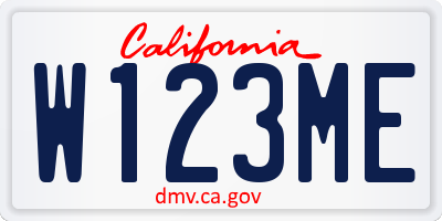 CA license plate W123ME