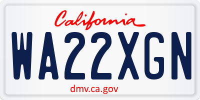 CA license plate WA22XGN