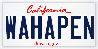 CA license plate WAHAPEN