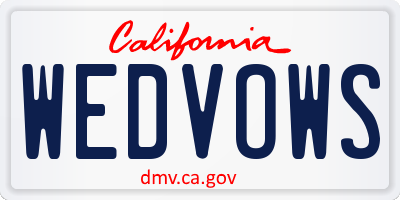 CA license plate WEDVOWS