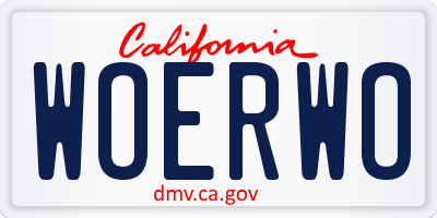 CA license plate WOERWO