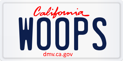 CA license plate WOOPS