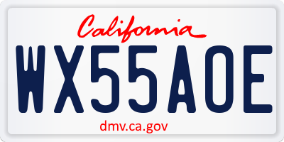 CA license plate WX55AOE