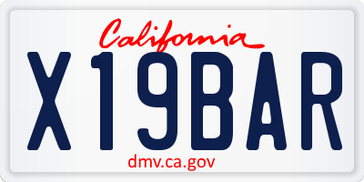 CA license plate X19BAR