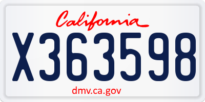 CA license plate X363598