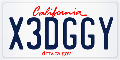 CA license plate X3DGGY