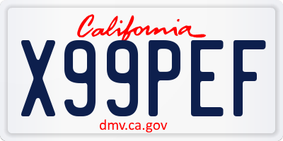 CA license plate X99PEF