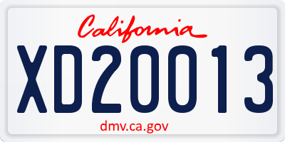 CA license plate XD20013