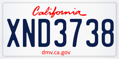 CA license plate XND3738