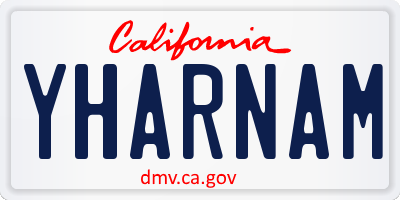CA license plate YHARNAM