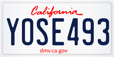 CA license plate YOSE493