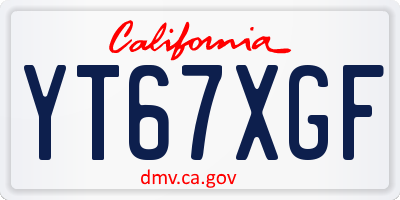 CA license plate YT67XGF