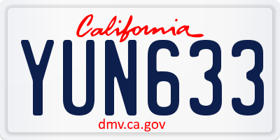 CA license plate YUN633