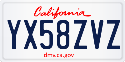 CA license plate YX58ZVZ