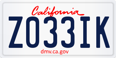 CA license plate Z033IK