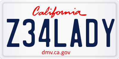 CA license plate Z34LADY