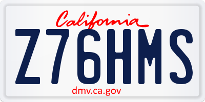 CA license plate Z76HMS