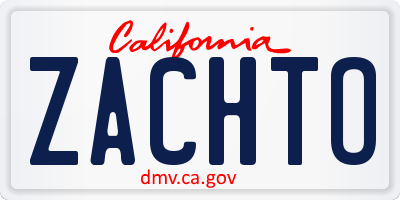 CA license plate ZACHTO
