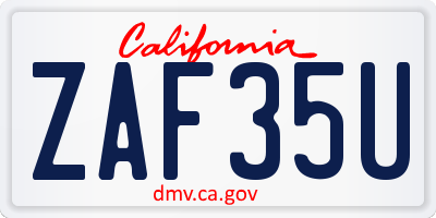 CA license plate ZAF35U