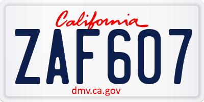 CA license plate ZAF607
