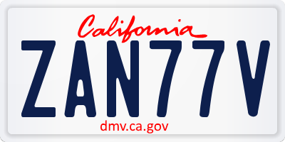 CA license plate ZAN77V