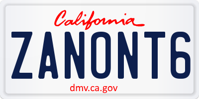 CA license plate ZANONT6