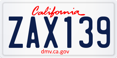 CA license plate ZAX139