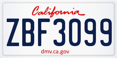 CA license plate ZBF3099