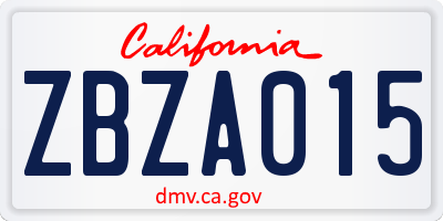 CA license plate ZBZA015
