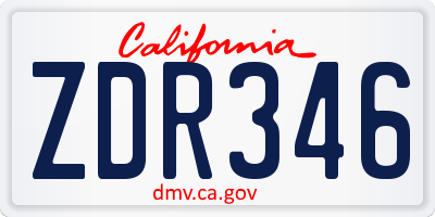 CA license plate ZDR346