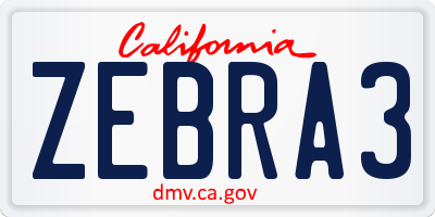 CA license plate ZEBRA3