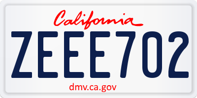 CA license plate ZEEE702